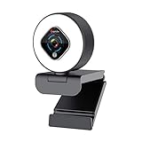 Streaming 1080P Webcam mit Ringlicht und Dual-Mikrofon, Webcam mit 5 Stufen digitalem Zoom,...